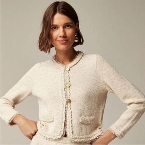 J. Crew Marled Fringe-Trim Sweater Lady Jacket